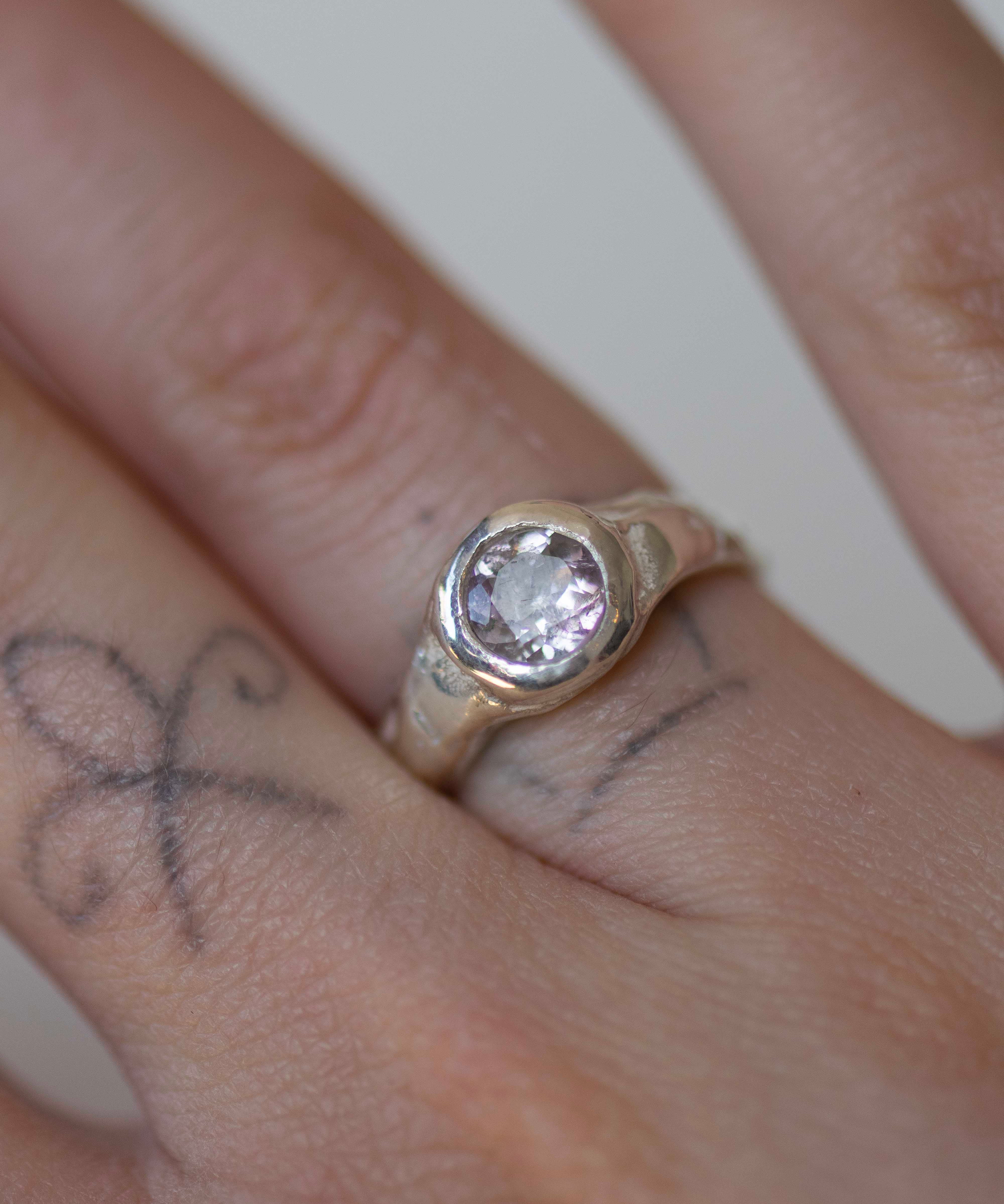 "Mist" Silver & Tourmaline Solitaire Ring Size M